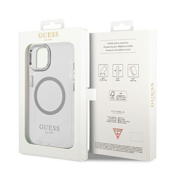 Guess Guhmp14Mhtrms Iphone 14 Plus / 15 Plus 6.7 Srebrny/Silver Twarde Etui Metalowa Obwódka Magsafe