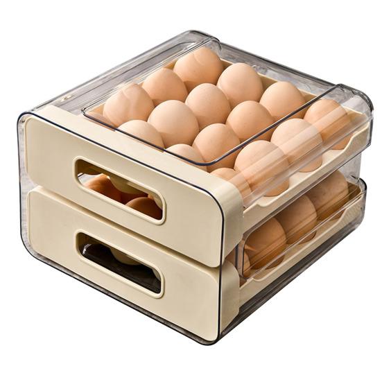 Porta uova per cassetto del frigorifero-Tipo Contenitore per uova impilabile con coperchio Vassoio erogatore di uova in plastica trasparente Organizzatore di uova a 2 strati di grande capacità per