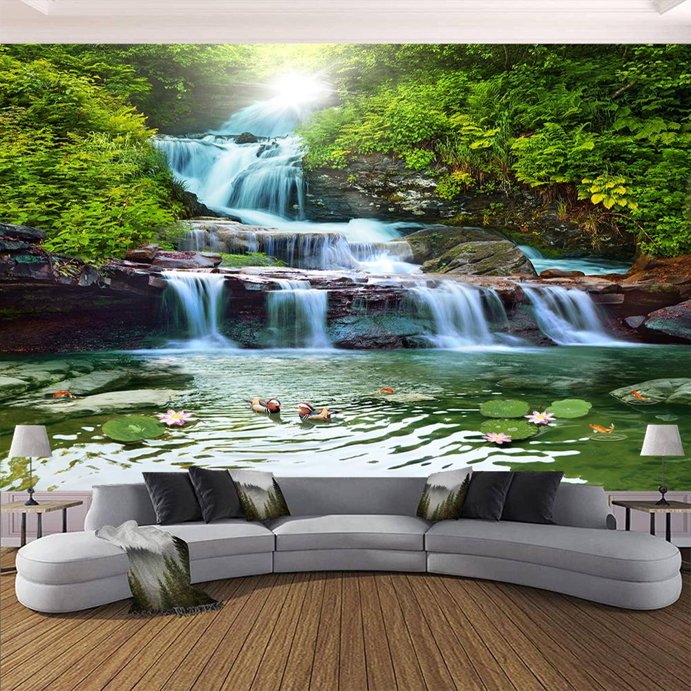 Waterfall 3d Mural Nature Landscape Wallpaper Modern Living Room Bedroom Background Wall Waterfall Wallpaper