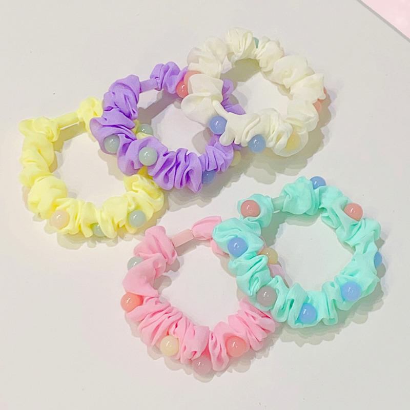 Sweet Candy Color Beads Hair Ropes Fashion Cloth Hair Rings Scrunchies Headwear For Girls Hair Accessories Children Rubber Bands