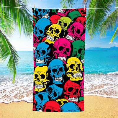 Multicolor Pop Art Skull Print Beach Towel Microfiber Sand Proof Pool Towel Summer Swim Outdoor Picnic Gym Outdoor Vacation
