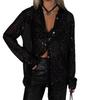 2026 Sexy Sequin Sparkle Lapel Single-Breasted Long Sleeve Women's Shirt
