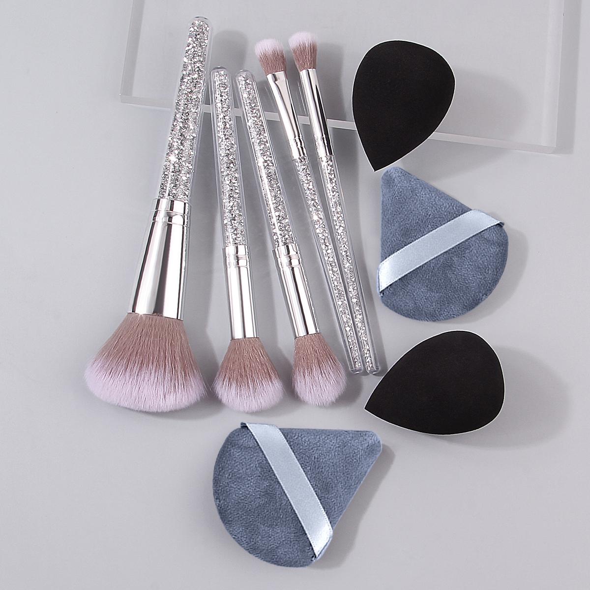 

New 5pcs diamond-handled makeup brush, soft bristle blush and eyeshadow contouring brush + 4PCS makeup sponge powder puff серый