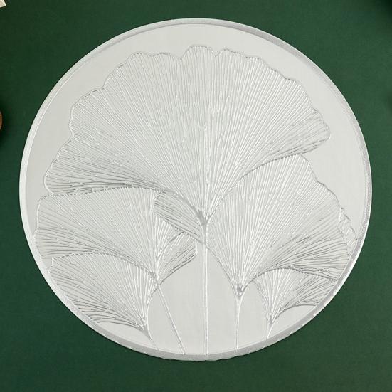Round Heat Resistant Placemat Ginkgo Design Protection Gold Silver Table Leaf Mat Anti-Scalding Insulated