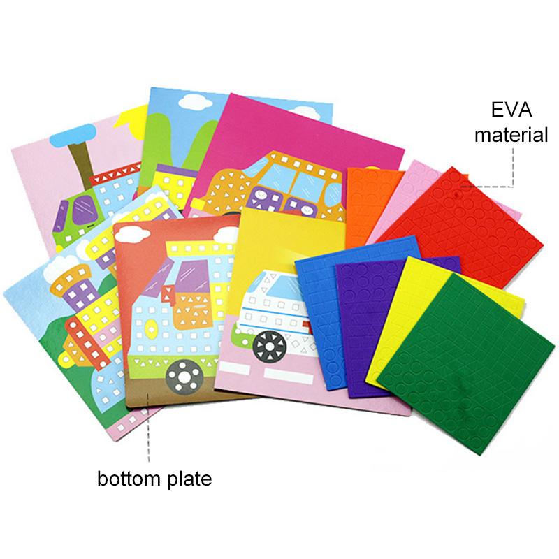 6/12pcs Mosaics Paintings DIY Foam Puzzles 3D EVA Sticker Airplane Car Spaceship Cat Dog Animal Cartoon Drawing Home Decor TMZ