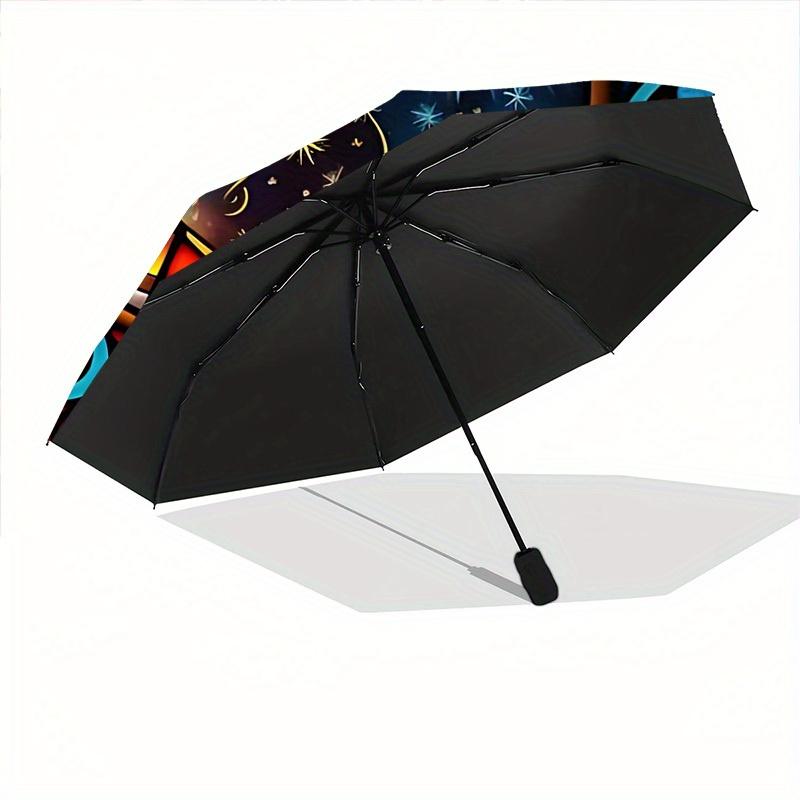 1pc Stained Glass Window Folding Umbrella With Excellent UV Protection, 8 Ribs Casual Durable Lightweight Portable Travelling Umbrella For M