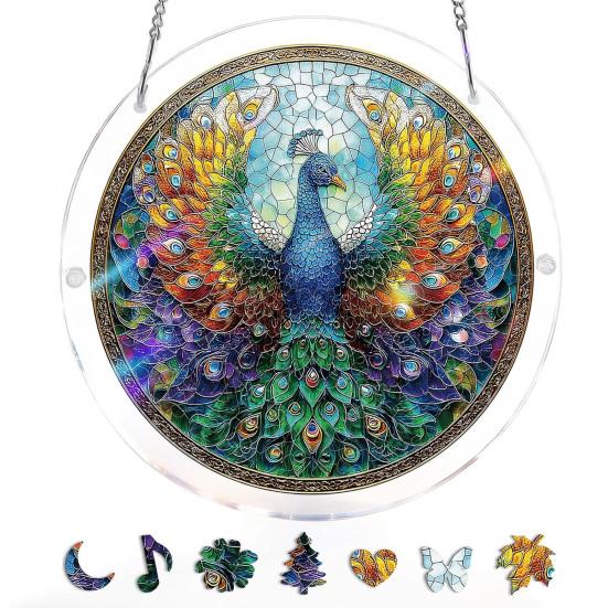 Acrylic Puzzles Sun Catcher Stained Glass Effect Window Hanging Decor Colorful