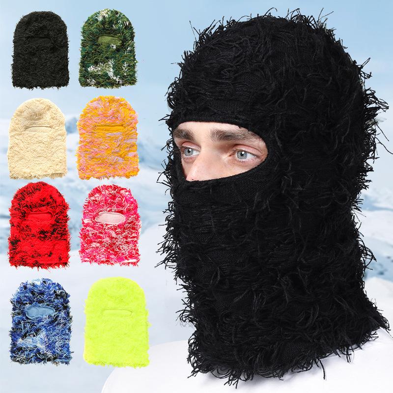 

Балаклава вязаная акриловая забавная плюшевая маска для лица для мужчин и женщин теплая гарнитура Хэллоуин персонализированная шапка чёрный