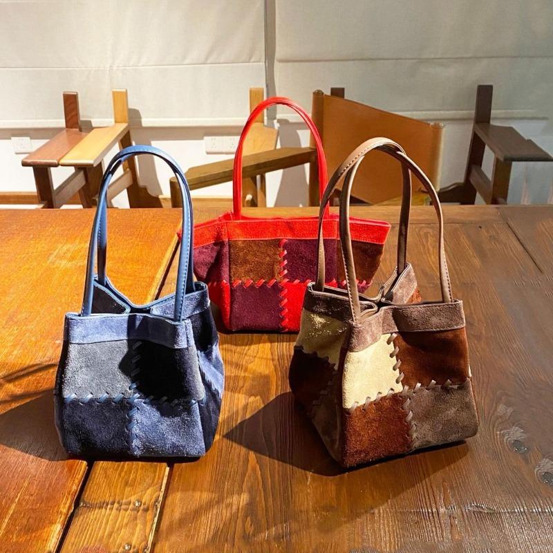 Frosted cowhide vegetable basket bag women's new sense fashionable exquisite small bag suede messenger bucket bag