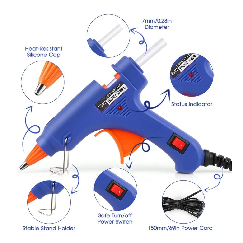 20W Hot Melt Glue Gun DIY Mini Household Industrial Guns Heat Temperature Thermo EU Electric Repair Tool Use 7mm Glue Sticks