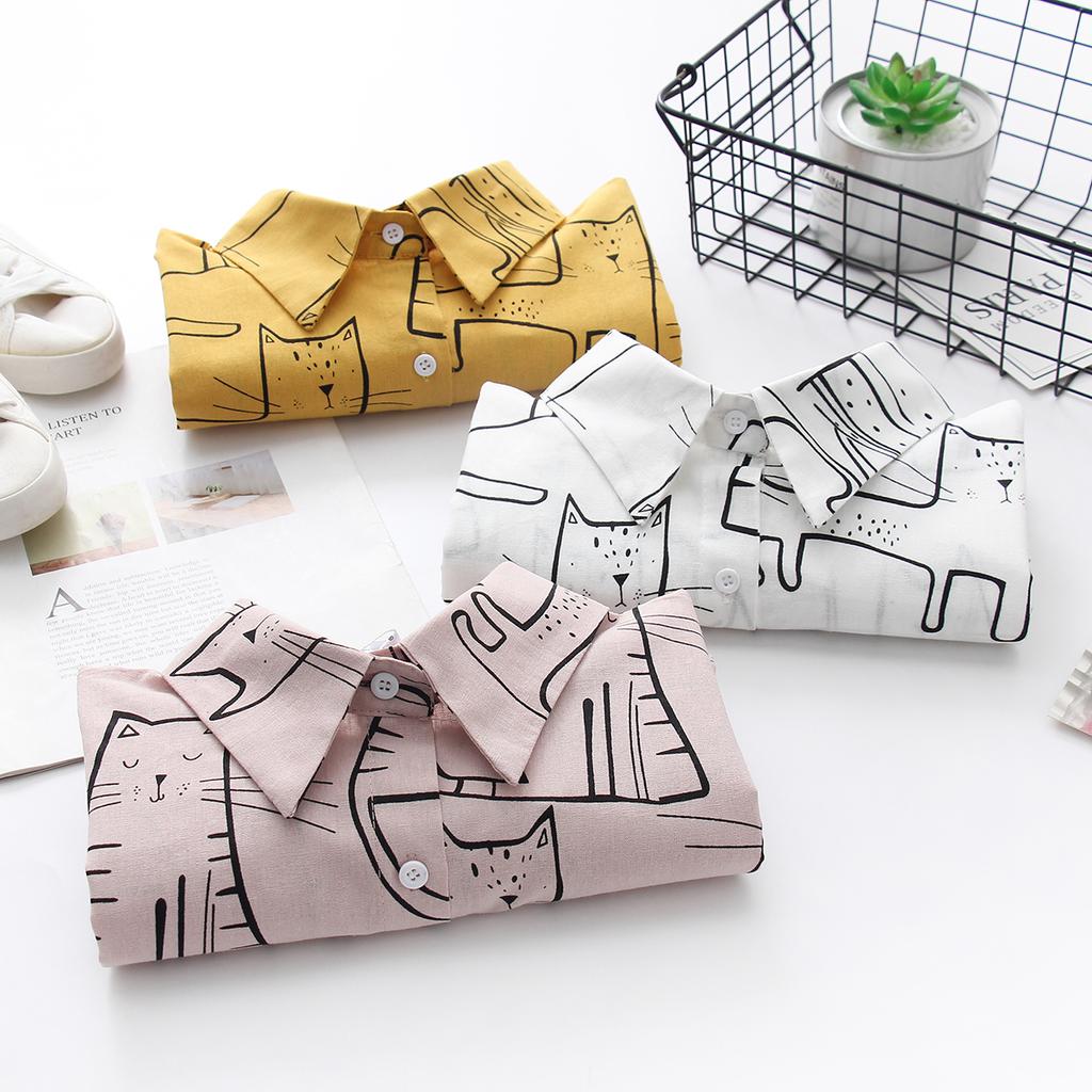 Retro Muster Hemd Damen Langarm Locker Student Vielseitiges Bedrucktes Hemd