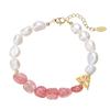 Strawberry Quartz & Large Pearl Adjustable Bracelet: Sweet Girl Light Luxury Design