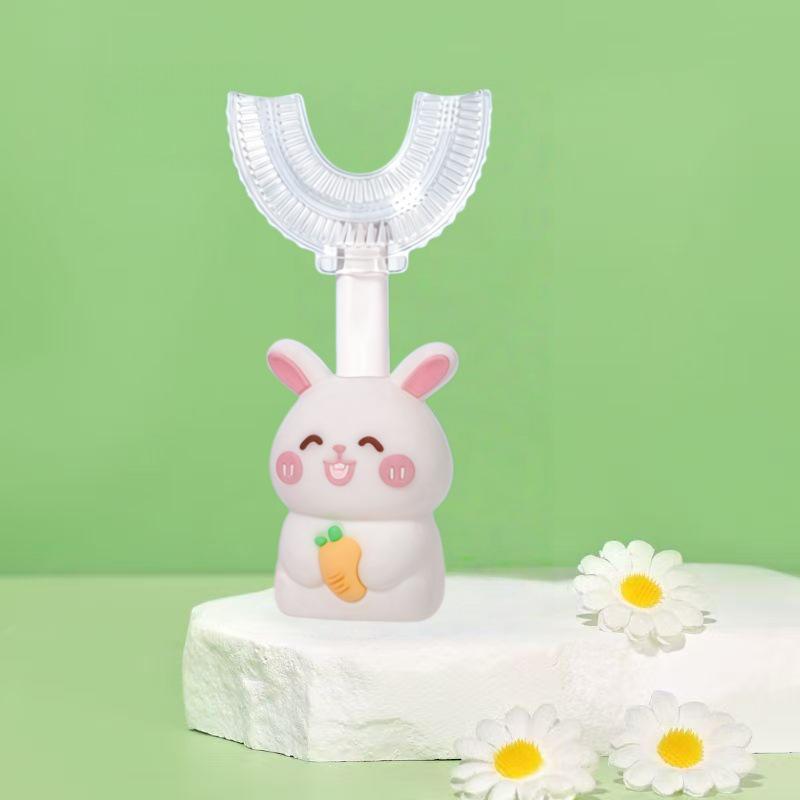 Children's U-Shaped Silicone Toothbrush (Ages 1-12) - Soft Bristles, Cute Rabbit Handle, Independent Packaging