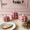 Valentine Day Home Decor Pink Ceramic Pumpkin with Heart Pattern, Artificial Figurine, Seasonal Interior Decorations Fall Tabletop Ornaments