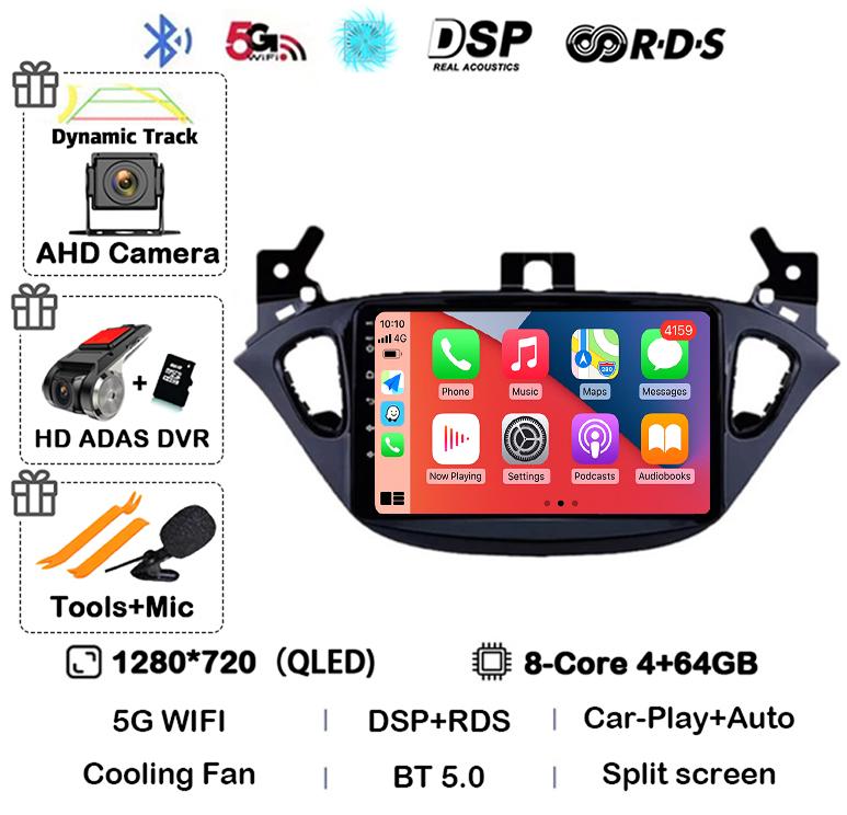 Android 14 Carplay Auto WIFI+4G For Opel Corsa E 2015-2019 For Opel Adam 2013-2016 Car Radio GPS Multimedia Video Player Stereo