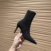 Fashion Women's Black New Booties Mid-tube High-heeled Boots Autumn and Winter 2025 Versatile Suede Pointed Toe Stretch Stiletto Heel