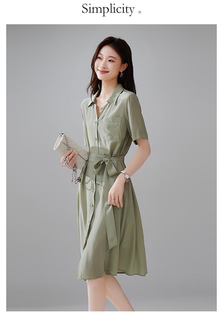 100% mulberry silk short sleeved shirt for women, versatile for summer commuting in 2026, medium to long length silk shirt for women