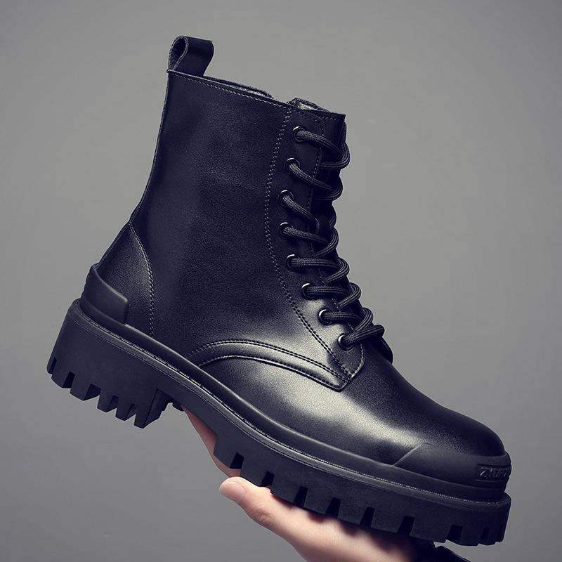 

Leather Martin boots men s high-top British style mid-top trendy shoes tooling spring and autumn locomotive soft leather spring and autumn velvet 38