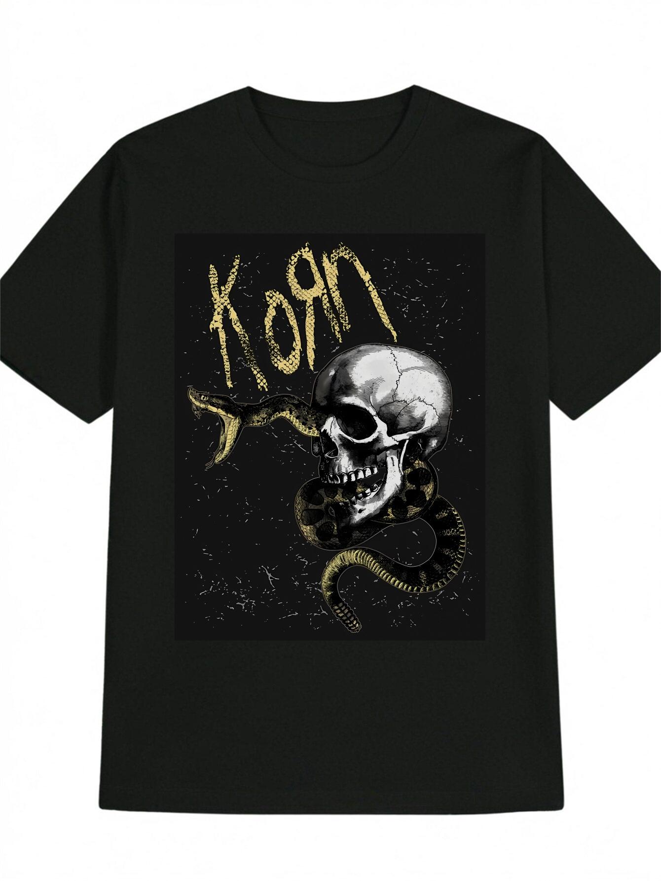 Heavyweight Graphic T-shirt - Black Gothic Tee with Skull & Snake Print XL