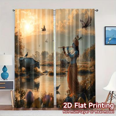 Set Of 2 Flat Printing Curtains Without Rod River Harmony Popular Creative Polyester All Seasons Curtain Made