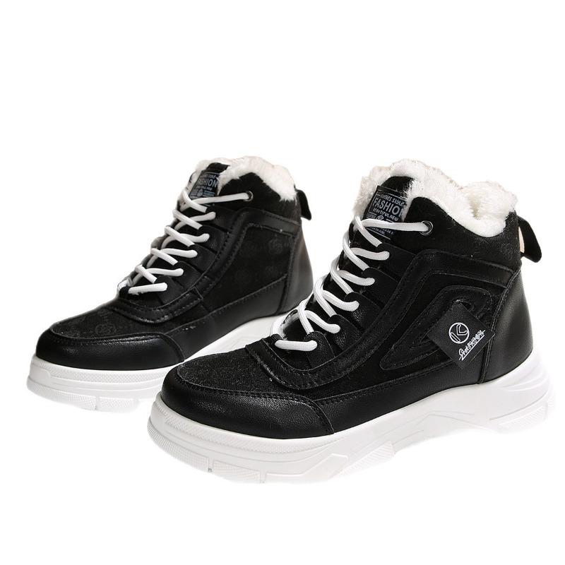 Women's Mid-Calf Fleece-Lined Snow Boots, Platform Warm Winter Shoes, Plus Size Casual Fall Footwear