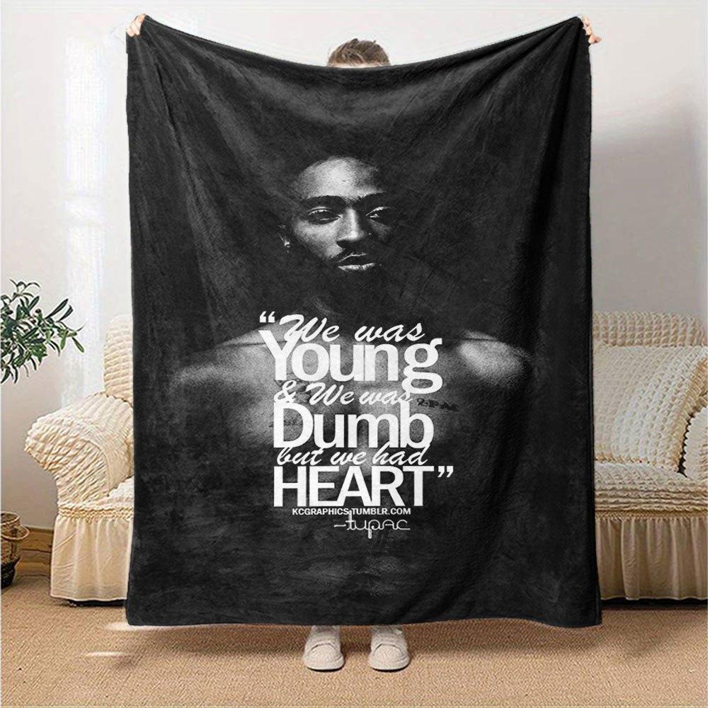 1pc 2PacHip Hop Blanket Soft Lightweight All Season Multi Purpose Throw for Sofa, Bed, Office & Picnics, French Style with Iconic Album Art & Quotes