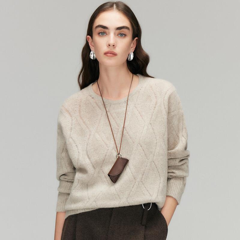 

PALUOPO Women s 100% Cashmere Rhombus Jacquard Pullover Sweater S