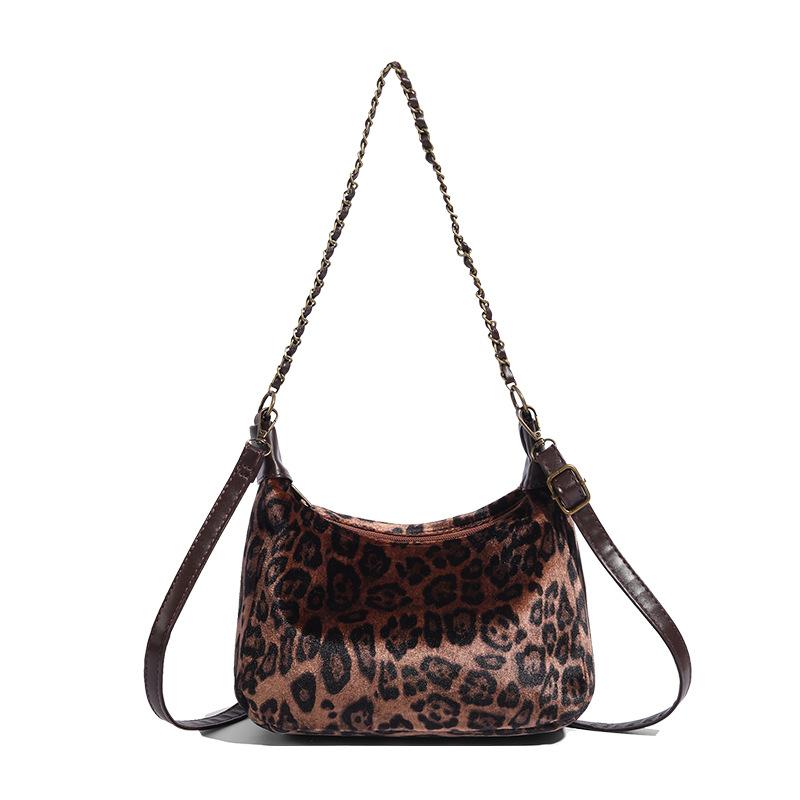 Bag new leopard print armpit bag dumpling bag autumn and winter chain shoulder bag retro fashion oblique span bag women