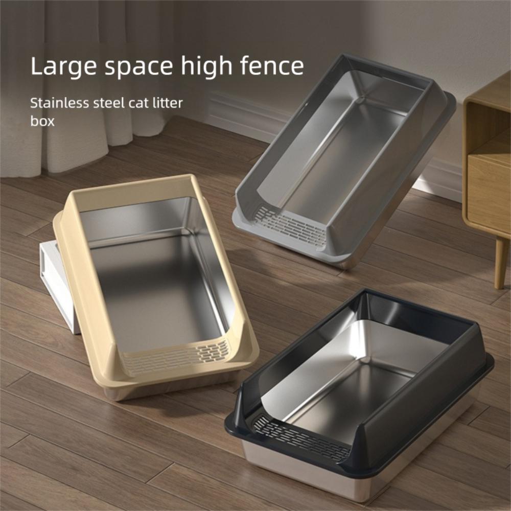 Anti-splash Cover Cat Litter Box Stainless Steel Cat Toilet Cleaning Basin  Pet Supplies