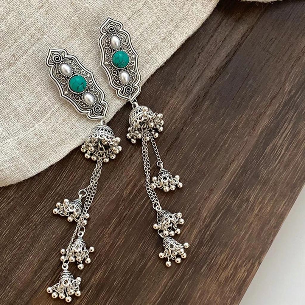 Ethnic Style Bell Hair Clip For Women Elegant Vintage Chinese Tassel Hair Clip Girls Trendy Turquoise Hair Clip Hair Accessories