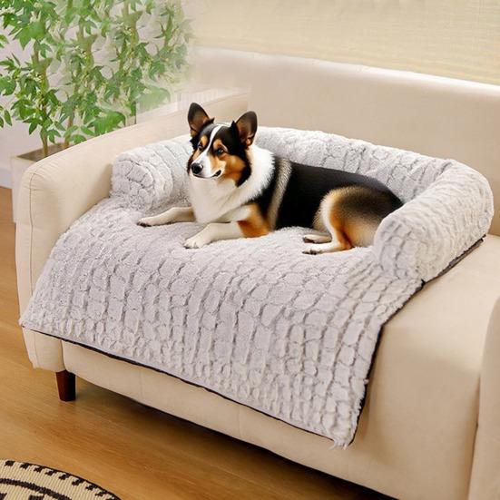 Dog Couch Bed Pet Calming Couch Plush Thermal Cat Bed with Anti-Slip Bottom Washable Removable Couch Protector Pet Bed for Sofa Bed Floor