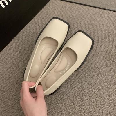 2025 Summer New Hepburn Style Square Head Shallow Mouth Single Shoes Women's French Fashion Low Heel Small Leather Shoes Women's Casual Single Shoes