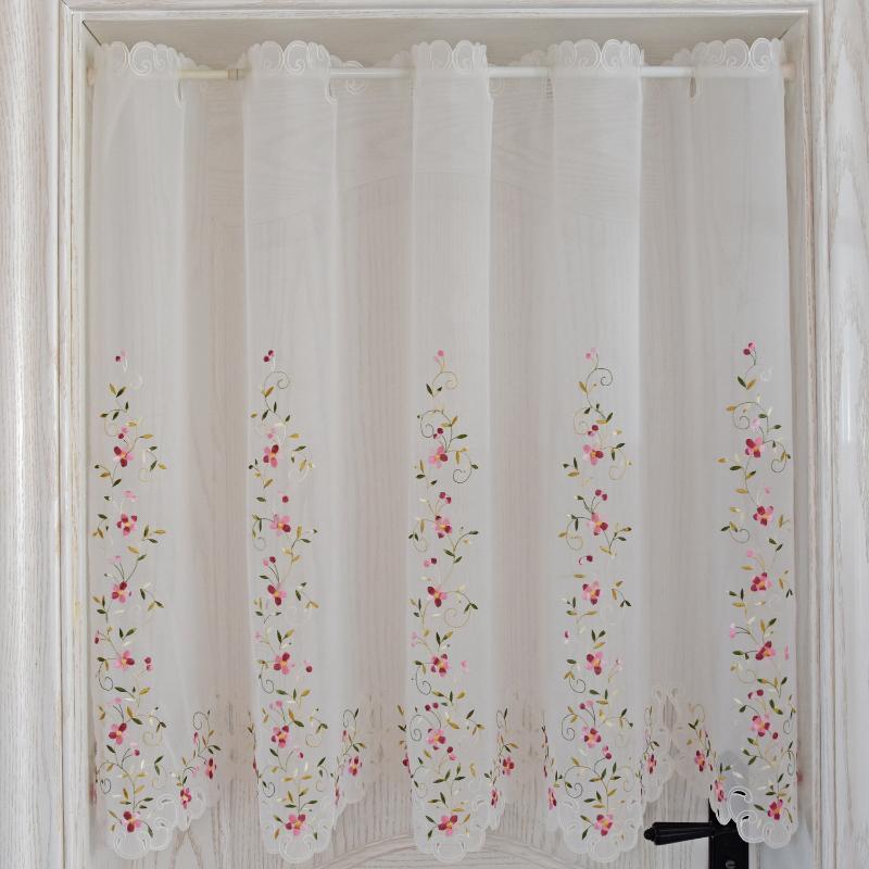 Colorful Cherry Blossom Pastoral Curtain Floral Embroidery Gauze Curtain Kitchen Bay Window Door Semi-shading for Home Door Decor