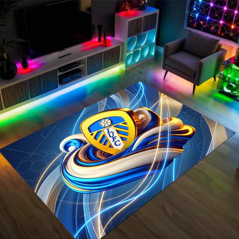 Leeds United Fußball Design Kristall Samt Teppich Gemütlich Kein?Rutschfester Teppich mit Aufdruck für Schlafzimmer Wohnzimmer Eingang