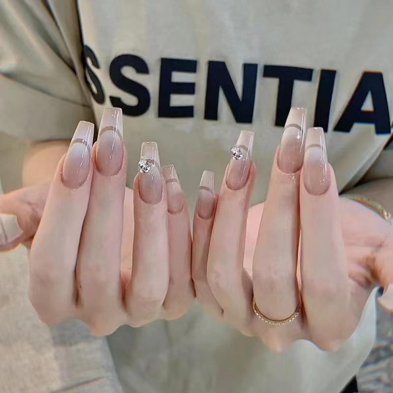 

Long Trapezoid Fair Skin Nail Patch with Rhinestones