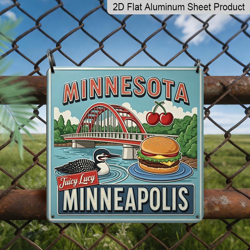 2D Flat 1pc, Minnesota Minneapolis Vintage Square Aluminum Sign, American Retro Style, Urban Style, Food Enthusiast, Suitable Restaurant Decoration 20*20cm
