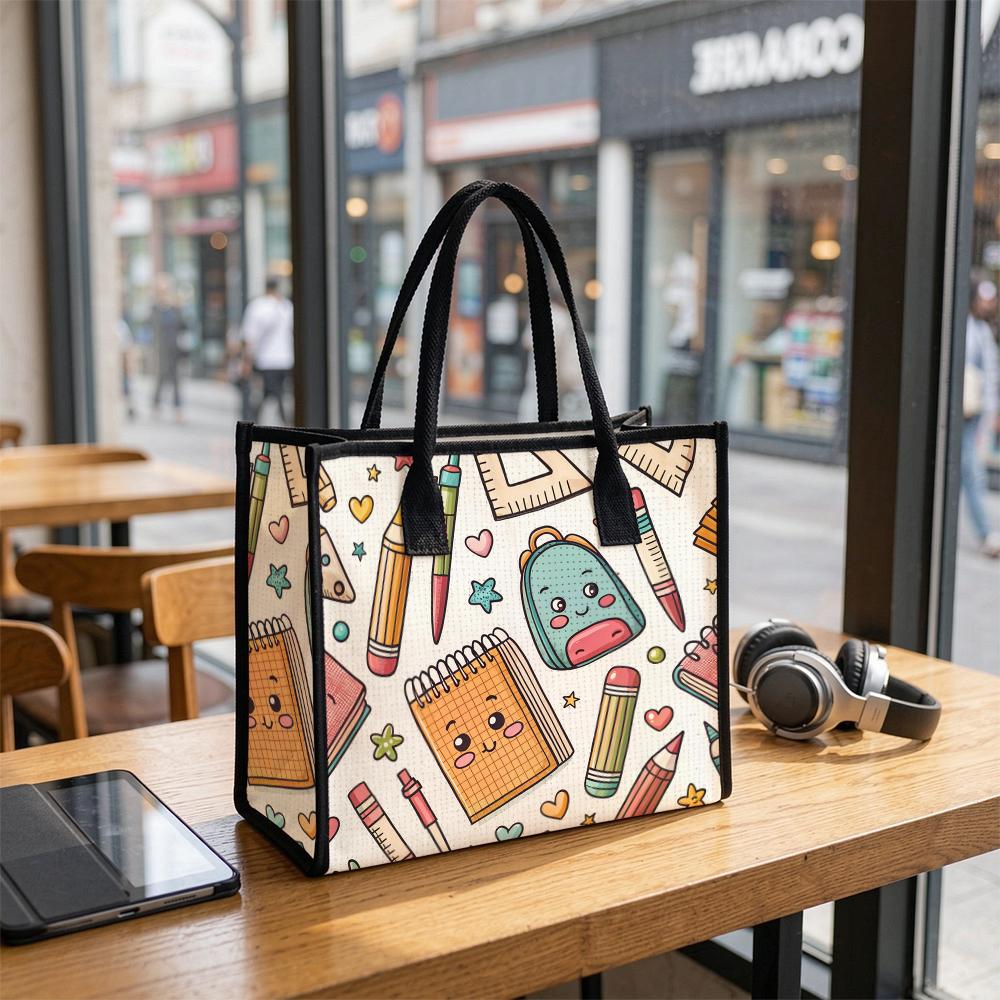 Cute Kawaii School Stationery Printed Tote Bag Casual Daily Portable Shoulder Bag For Shopping School Commute