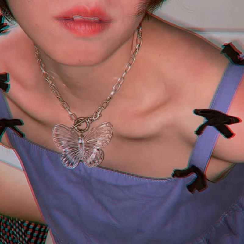 Butterfly Necklace Female Temperament Niche Ot Buckle Collarbone Chain Korean Version Student Adjustable Chain Jewelry