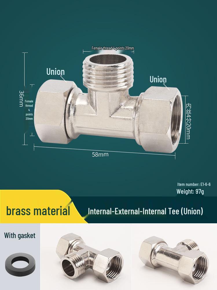 DN15 Tee Diverter: Copper/Stainless Steel, Internal/External Thread, One-In-Two-Out Water Pipe Connector