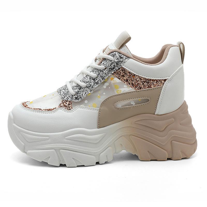 High Quality Women's Platform Shoes Summer Mesh Breathable Casual Shoe 2025 Fashion Sexy Sequin Lace-Up Sneakers Designer Brands