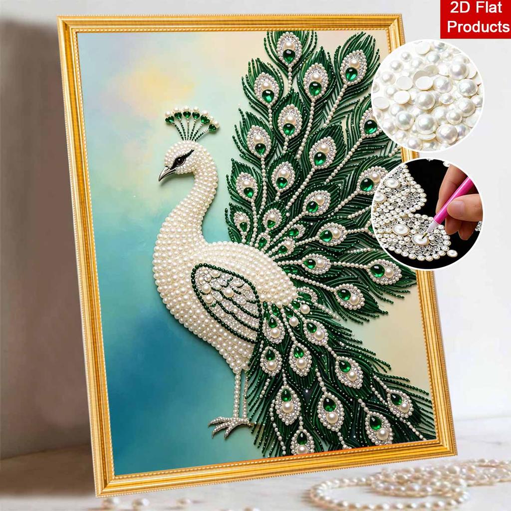 5D Round Pearl Painting Kit Elegant Peacock Pattern DIY Handmade Rhinestone Art Home Interior Decor Gift