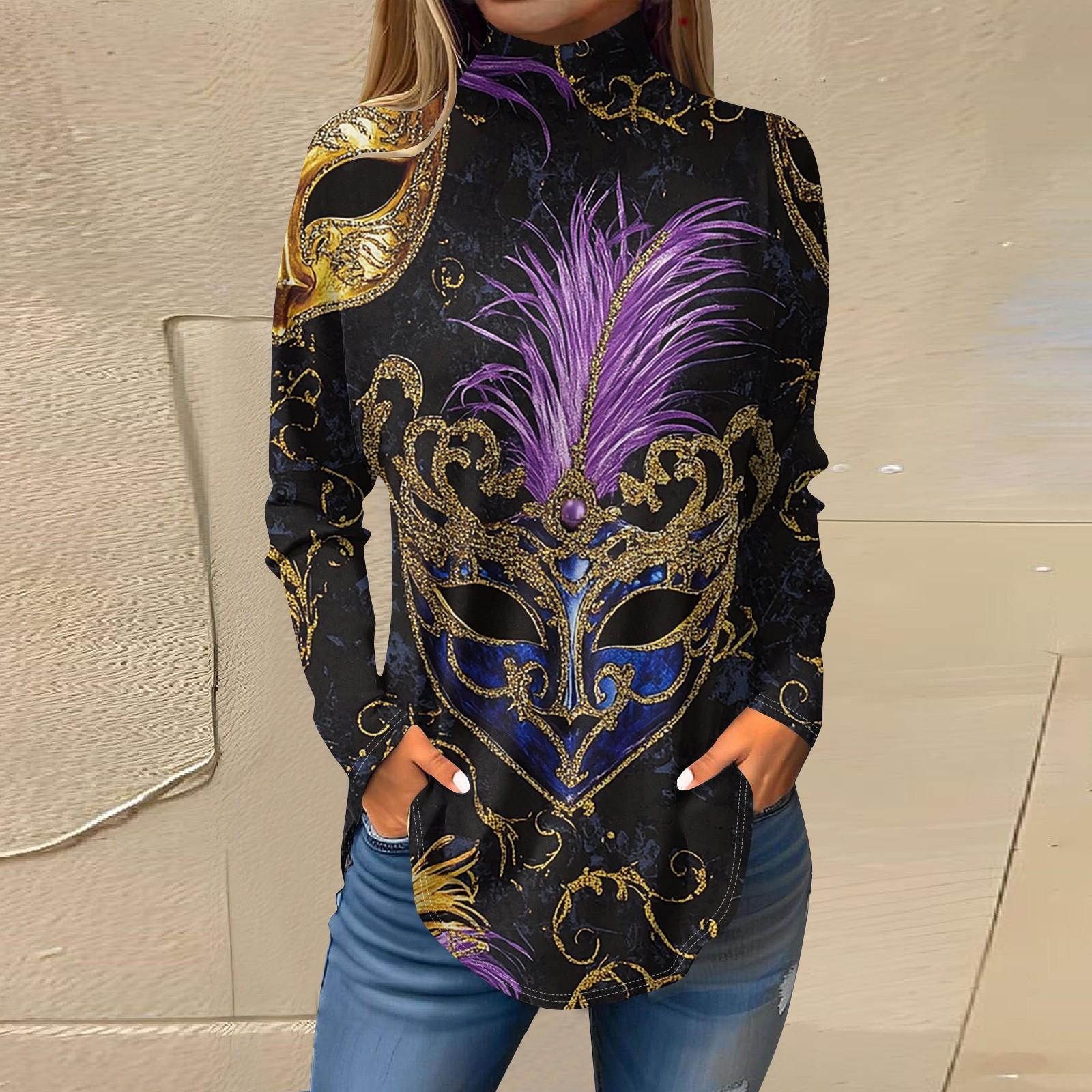 

Женская свободная водолазка с принтом «Карнавал» с длинным рукавом, футболка, топ, джемпер XL белый