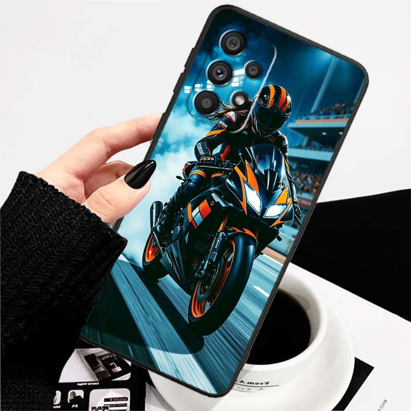 Creative motorcycle rider cool For Samsung A73 A72 A71 A55 A54 A53 A52 A51 A13 A22 A16 A15 A12 A14 A26 A07 5G Black Phone Case
