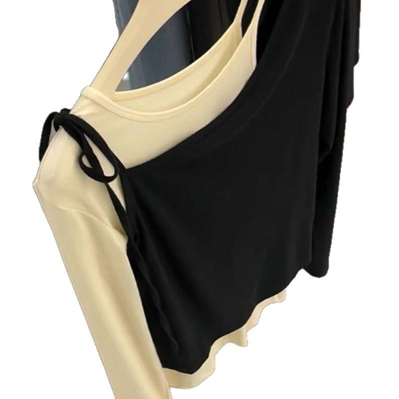 Chic French Color-Block Patchwork Long-Sleeve Shirt for Women - Perfect for Autumn and Winter