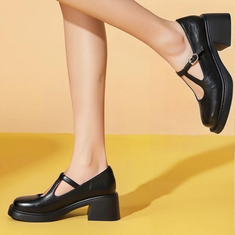 Fashion Retro Women's Brogue Leather Shoes Spring Round Head Carved Mary Jane Shoes Women Oxfords Women's Shoes Ladies Leather Female