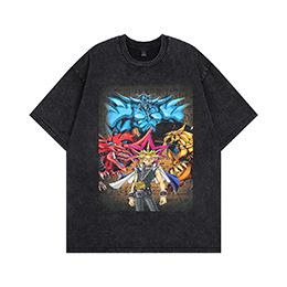 Kanye American trend retro washing water cartoon short-sleeved vintage old loose round neck men's and women's same T-shirt