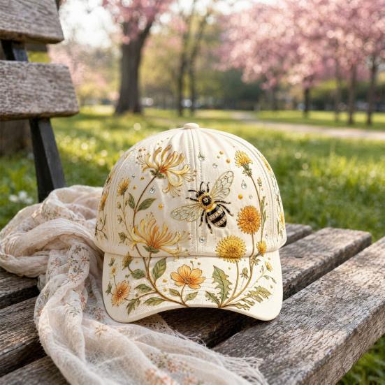 Baseballpet voor Dames, Baseballpet met Geborduurde Bloemen- en Vogelpatroon, Verstelbare Pasvorm Tuinzonnehoed voor Lente Zomer Buiten