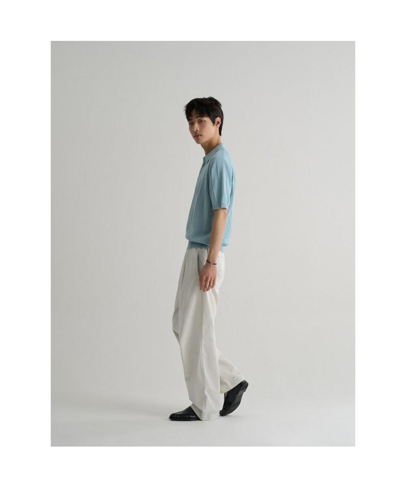 8SECONDS Texture-Modified Cool Touch Collar Neck Short Sleeve Knit Sky Blue
