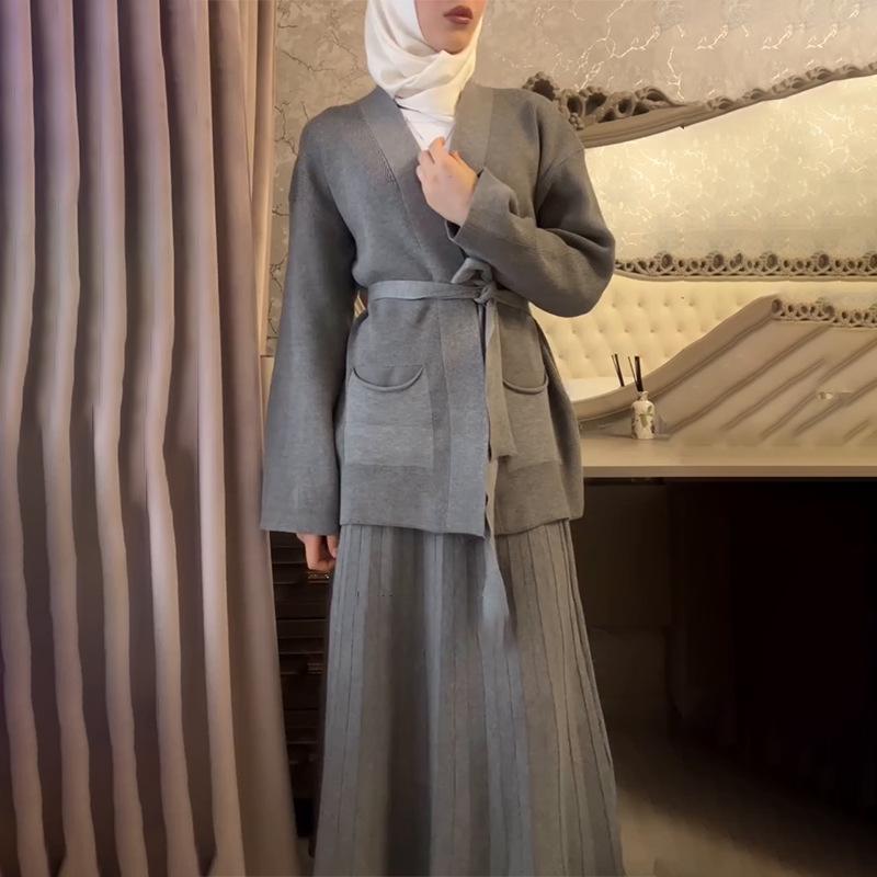 2025 Spring V-neck Cardigan Jacket & Comfortable Midi Skirt Set for Women