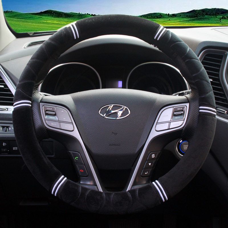 

New Product, New Model Car Steering Wheel Cover, Winter Warm Short Plush, Unisex, Trendy Non-Slip Plush Handle Cover Black 38cm